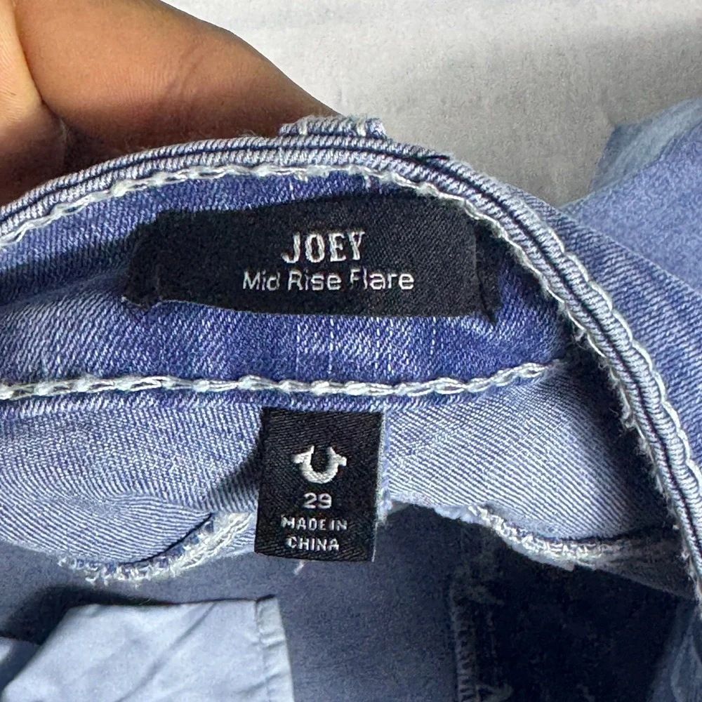 NWT True Religion Joey Womens Flare Jeans Blue Denim Mid Rise Flap Pockets 29‎